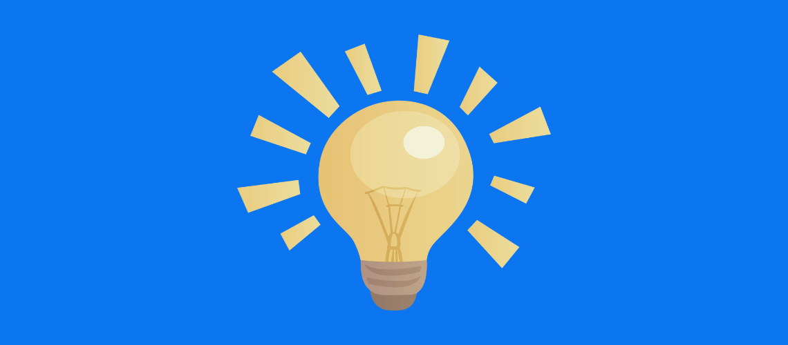 Lightbulb icon on blue background.