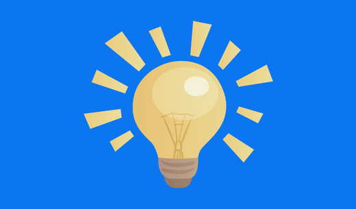 Lightbulb icon on blue background.