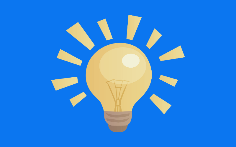 Lightbulb icon on blue background.