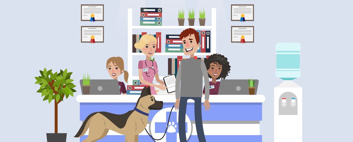 Graphic illustration of a veterinary practice.